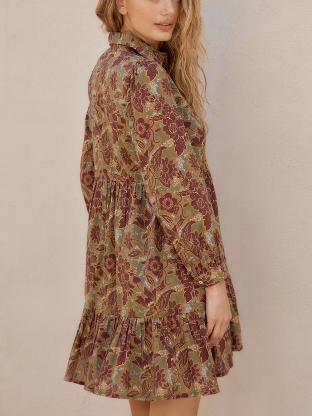Anthropologie Ro's Garden Romy Mini Dress in Brown Olive Floral Size Medium - Picture 2 of 8